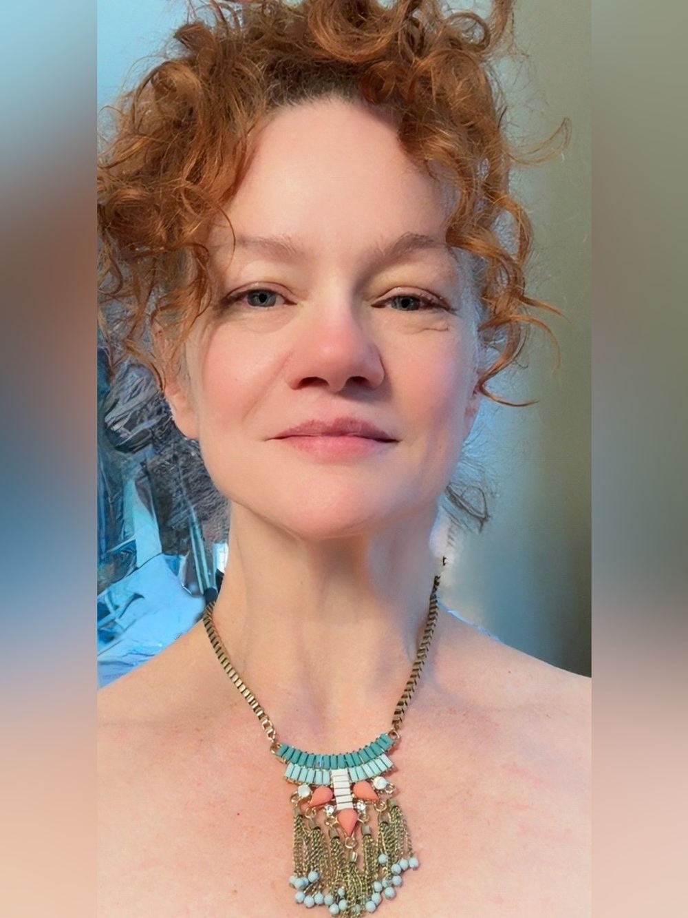 Bauble Bar Boho Bib Statement Necklace Gold Turquoise & Peach